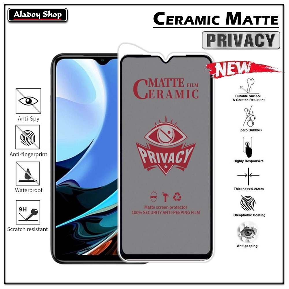 Tempered Glass Anti SPY Xiaomi Redmi 9T Anti Gores Privacy + Tempered Glass kamera dan Skin Carbon