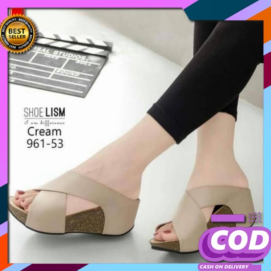Sandal Slop Korean Style Hak Tinggi Weges Sendal Lebaran Kantoran Kondangan Empuk Murah Bisa Cod San