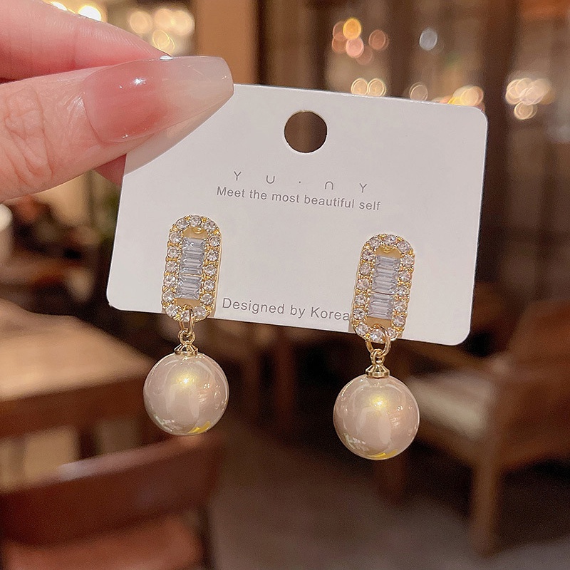 925jarum Perak Mewah Kecil Zirkon Geometris Anting Perempuan Fashion Retro Anting Mutiara