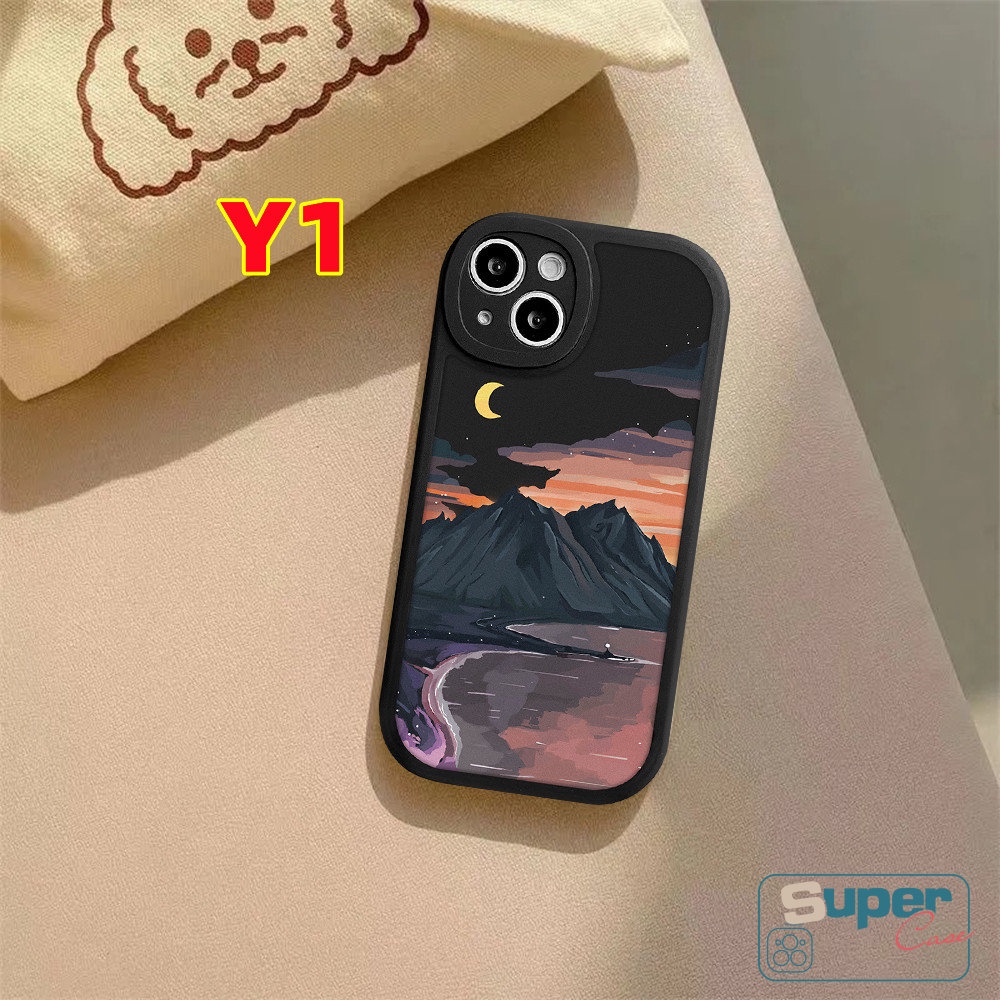 Samsung A14 A04 A12 A04s A23 A50 A53 A30s A13 A03s A32 A50s A03 A22 A73 A21s A52s A33 A1 A20s A72 A02s A52 A31 A10s A20 A71 A51 Lukisan Minyak Sunset Snow Gunung Soft Couple Case
