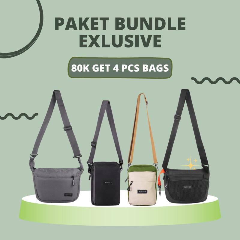 Paket Bundling Pushop Authentic Exlusive Tas 80K Get 4 Pcs Slingbag Multifungsi