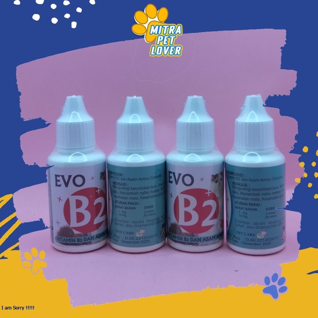 NUTRISI UNTUK BULU DAN KESEHATAN KUCING - EVO B2 CAT 30ML - MENGANDUNG ASAM AMINO SUPLEMEN PERTUMBUHAN BULU - MURAH ASLI GARANSI KUALITAS ORIGINAL - PET ANIMAL HEALTHCARE &amp; VETERINARY TAMASINDO OBAT KESEHATAN &amp;  VITAMIN TERNAK HEWAN  MITRAPETLOVER