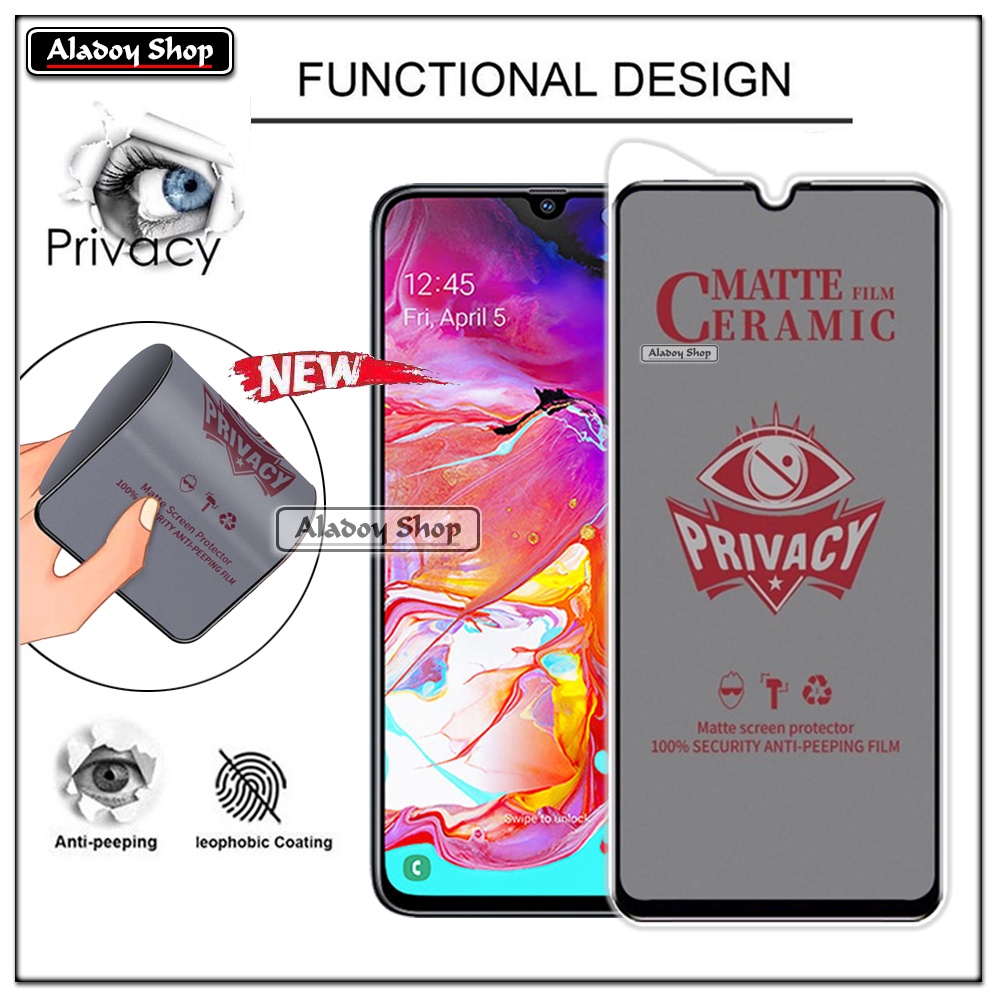 Tempered Glass Anti SPY Samsung A70/A70S Anti Gores Privacy + Tempered Glass kamera dan Skin Carbon