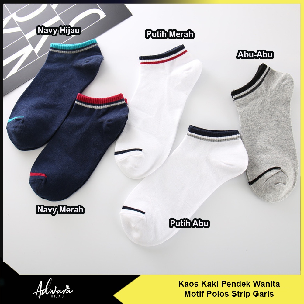 Kaos Kaki Pendek Wanita Motif Polos Strip Garis Gaya Fashion Korean Katun Kualitas Import