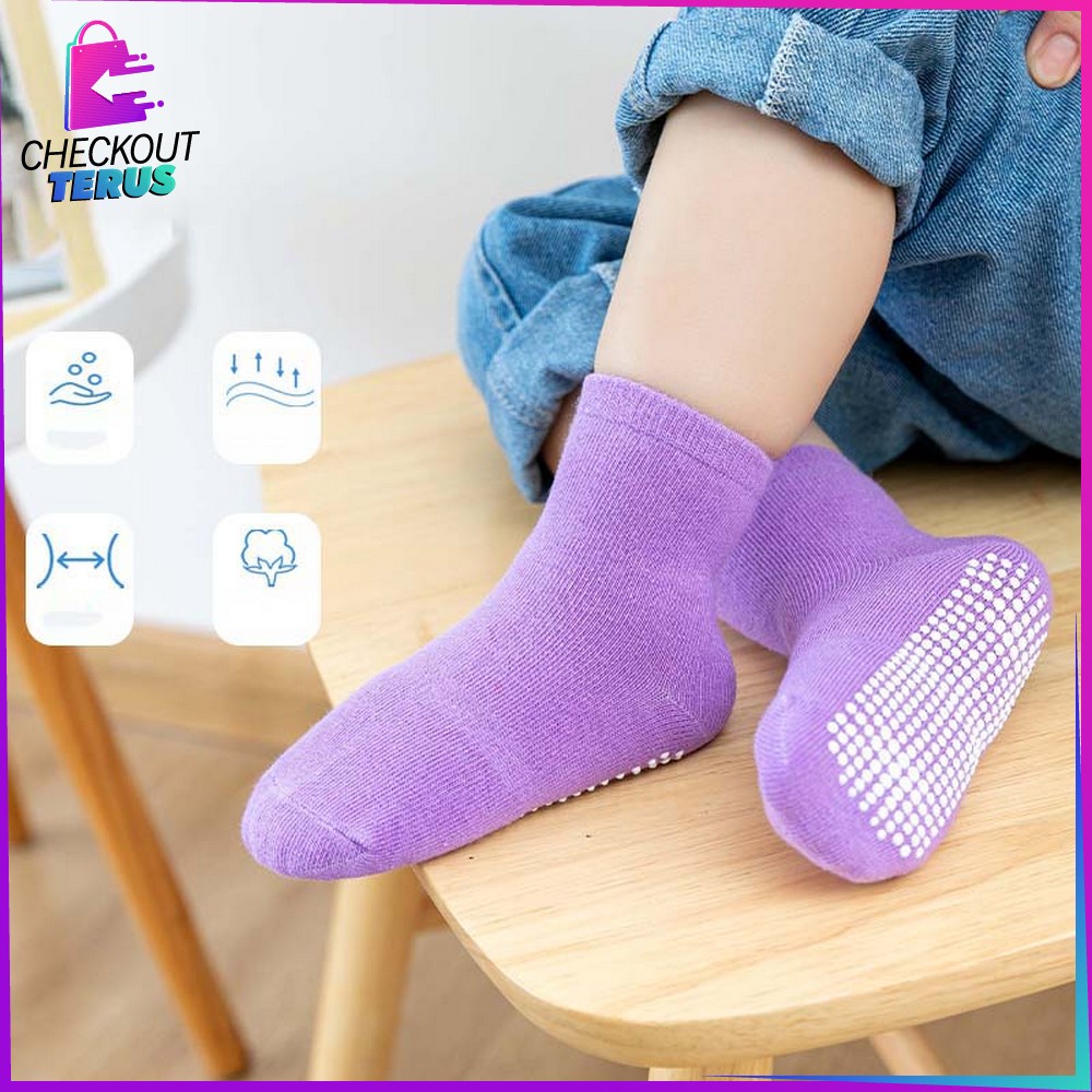 CT P535 Kaos Kaki Anak 6 Pasang Anti Slip Pendek Polos Kaus Kaki Licin Anak Perempuan Laki Laki Baby Kids Socks