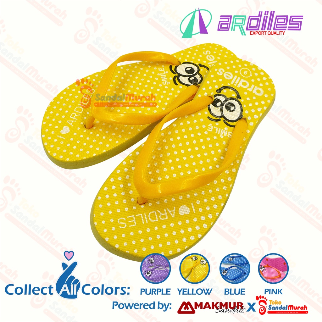 Toko Sendal Murah - Sandal Jepit Orginal Ardiles / Sandal Jepit Wanita Dewasa / Sandal Jepit Motif Polkadot dan Emoticon Smile [Toko Sendal Murah LDS 09 Ardiles Smile]