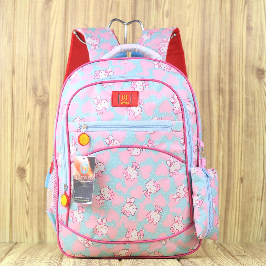 Backpack Sekolah Anak Perempuan Motif Kuda Pony Biru Pink Hitam Ungu Ransel Korean Stylee Tas Anak TK SD Murah UJ STYLEE Free Tempat Pensil Raincover