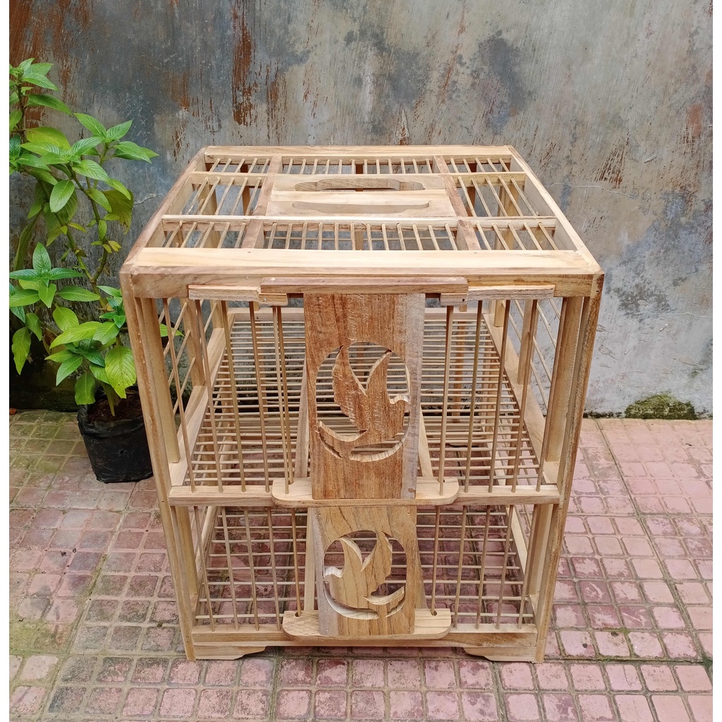 Dongdang Merpati 2 Pintu Kayu Jati Jeruji Bambu | Dondang Merpati Kayu Jati Asli | Kandang Merpati
