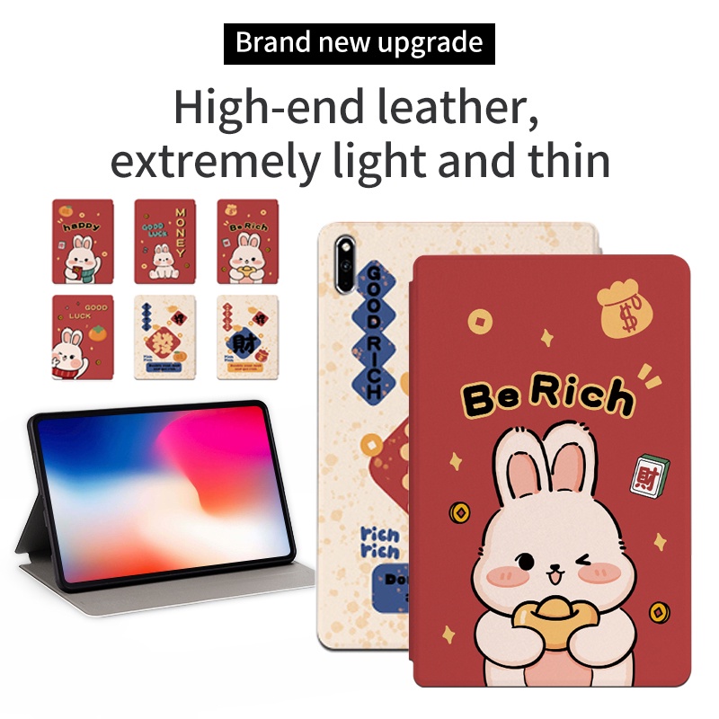 Untuk Huawei MatePad Pro11 (2022) GOT-W09 GOT-W29 GOT-AL09 GOT-AL19 Mate Pad11 (2021) 10.95 &quot;DBY-W09 Tablet Cover Pelindung NewYear Festival Kelinci Lucu Flip Case Stand Casing