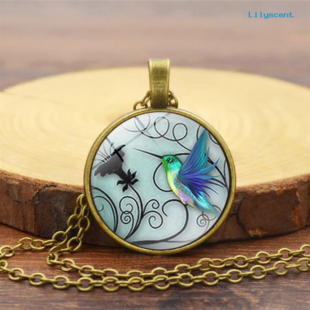 [LS] Vintage Hummingbird Foto Cabochon Rantai Kaca Liontin Kalung Perhiasan Hadiah