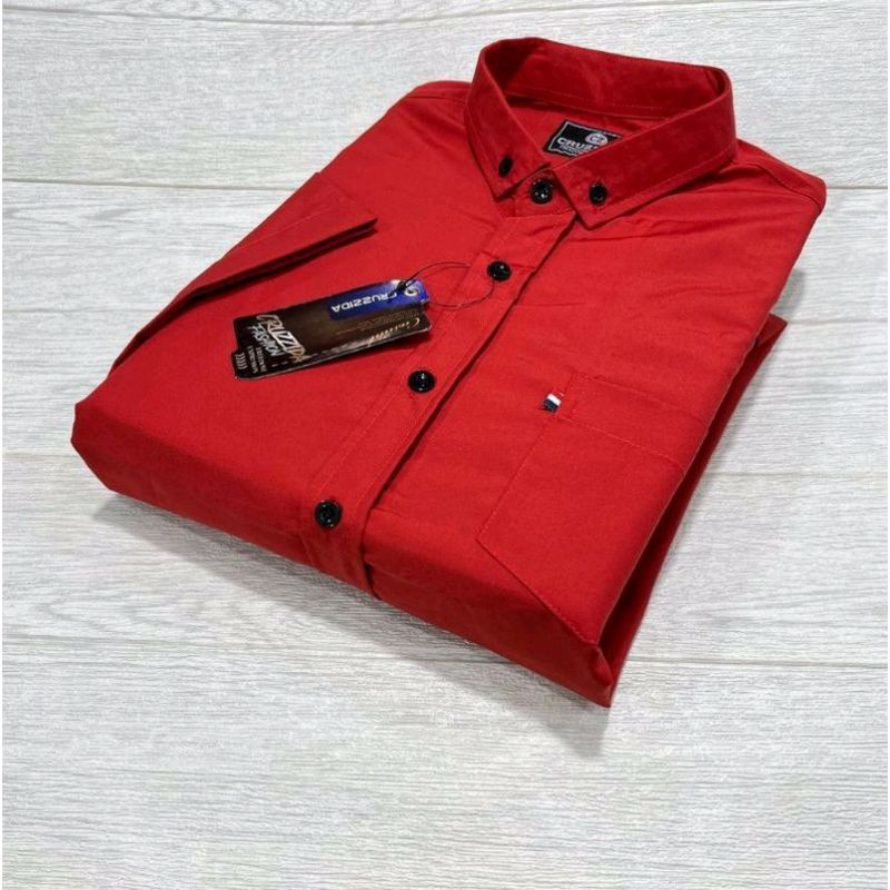KEMEJA PRIA PENDEK Merah Cabe - HEM PRIA Merah Cabe POLOS PENDEK - PAKAIAN PRIA