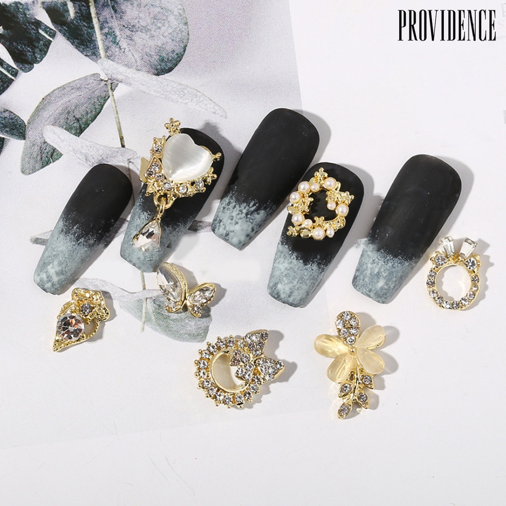 Providence 10Pcs Manicure Decor Tiga Dimensi Bersinar Mempesona Efek Visual DIY Alloy Butterfly Heart Water Drop Garland Nail Charm Nail Salon Supply