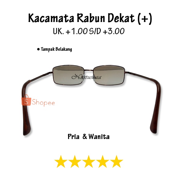 Kacamata Rabun Dekat (+) +1.00 s/d +3.00 Kacamata Plus Bingkai Besi Coklat Unisex FREECASE