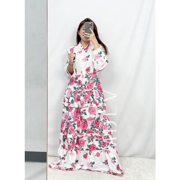 MDLV ~ 06670# Shannya Floral Tiered Maxi Dress Premium Import