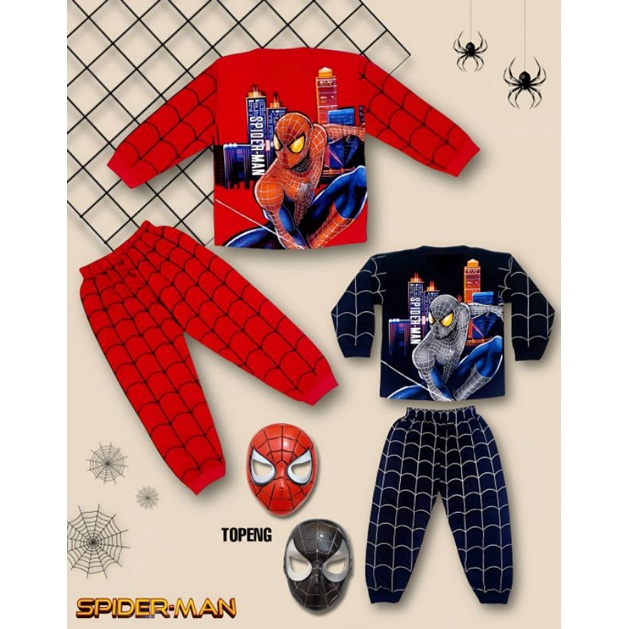 SETELAN PANJANG ANAK SPIDERMAN ADA PILIHAN WARNA DITAMBAH TOPENG USIA 1-10THN/SETELAN PANJNAG SPIDERMAN AJA/TOPENG SPIDERMAN AJA