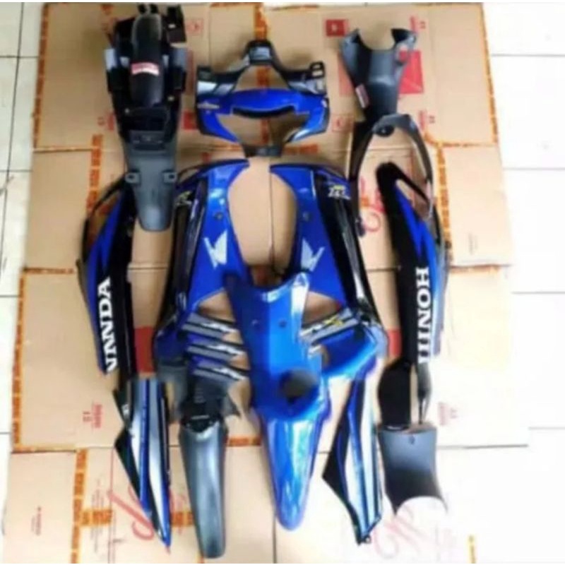 full set body alus kasar supra x 125 old biru hitam plus striping / cover body Supra x 125 lama biru