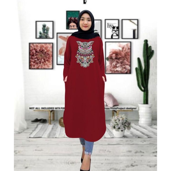 Tunik wanita DTF OWL BATIK/ tunik murah / tunik kekinian / tunik panjang / tunik import / tunik jumbo