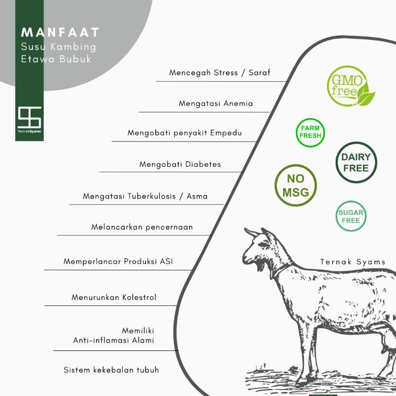 Premium susu kambing etawa bubuk syams 500 gram pure murni