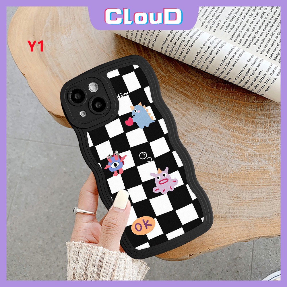 Kisi Wavy Edge Soft Case Realme C33 C15 C12 C30 C17 C25 C25Y C35 C21Y C3 C11 10 9i 8 8Pro C25s C20 C20A 5 7i 5i 9 9Pro+8i 6i 7sarung Grid Berlian Monster Kartun Lucu