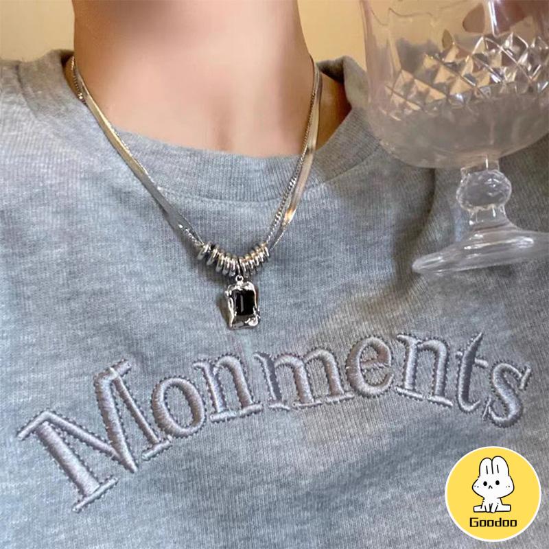 Kalung Wanita Square Zircon Lapisan Ganda Rantai  Hip Hop   Musim Dingin Musim Gugur  Desain Sense -Doo