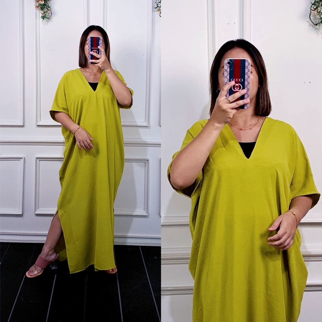 Melody Long Dress V-neck Airflow Crinkle Nagita Long square Panjang Semata Kaki