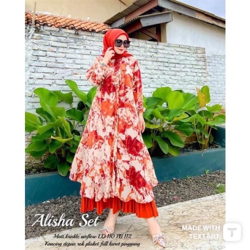 ALISHA SET | SETELAN ROK PLISKET LONG TUNIK