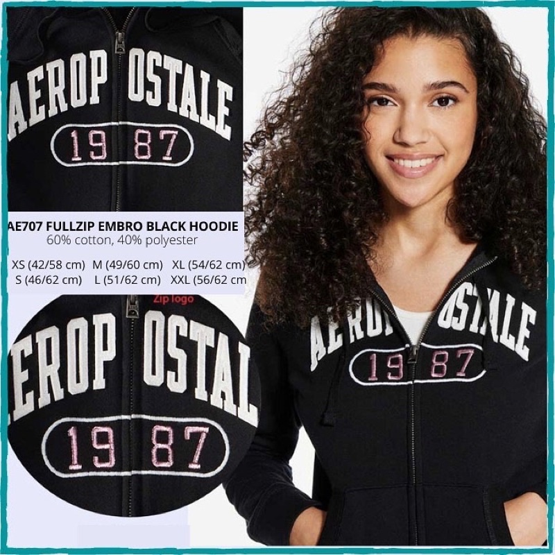 Hoodie Wanita Ae 707 Fullzip Embro Hoodie
