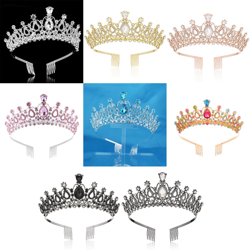 Tiara Mahkota Kristal Imitasi Tiara Dengan Sisir Bando Untuk Wanita Perempuan Pernikahan Prom Pesta Ulang Tahun Princess Vintage Brida