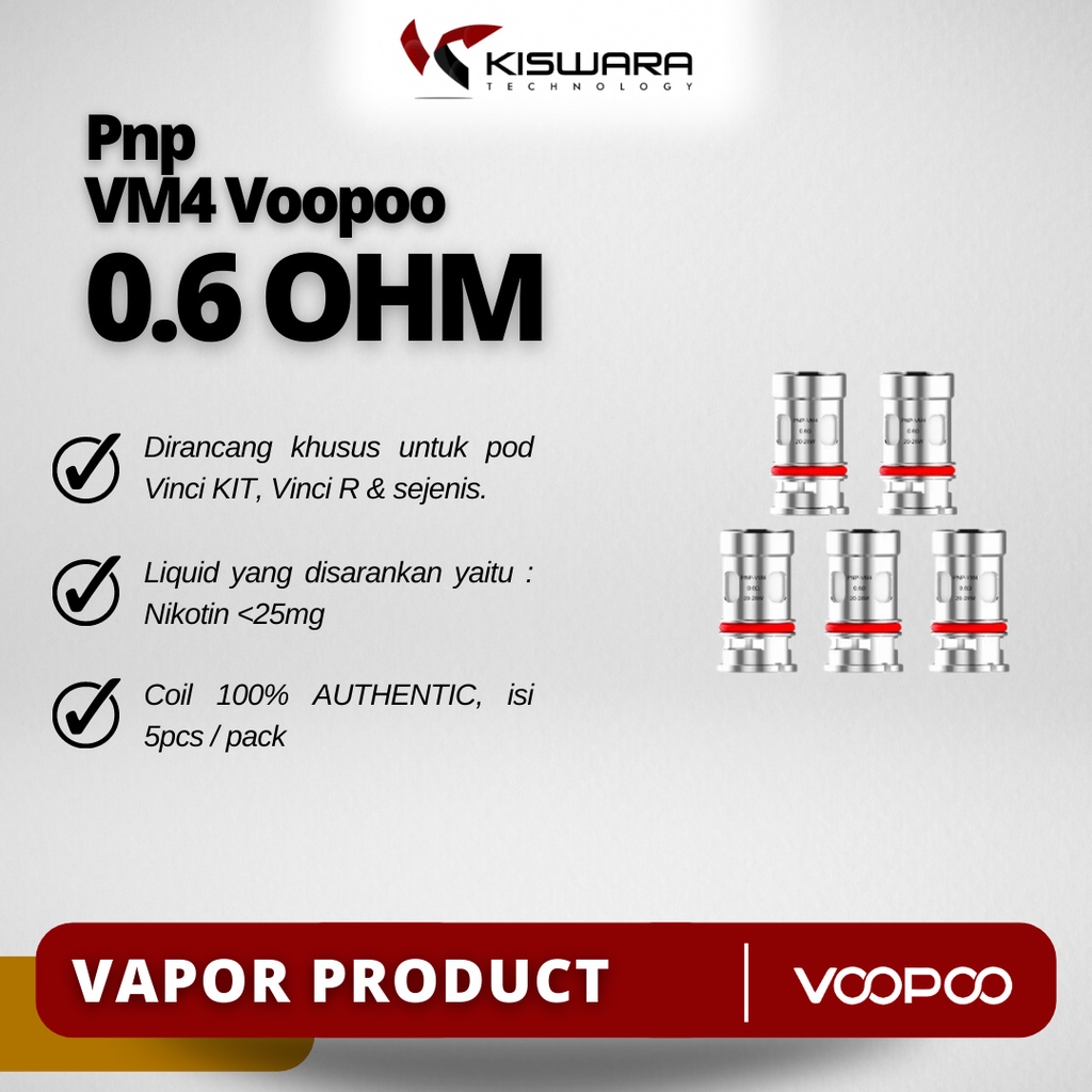 Voopoo PnP-VM4 0,6 Ohm Coil Head 1PACK isi 5PCS