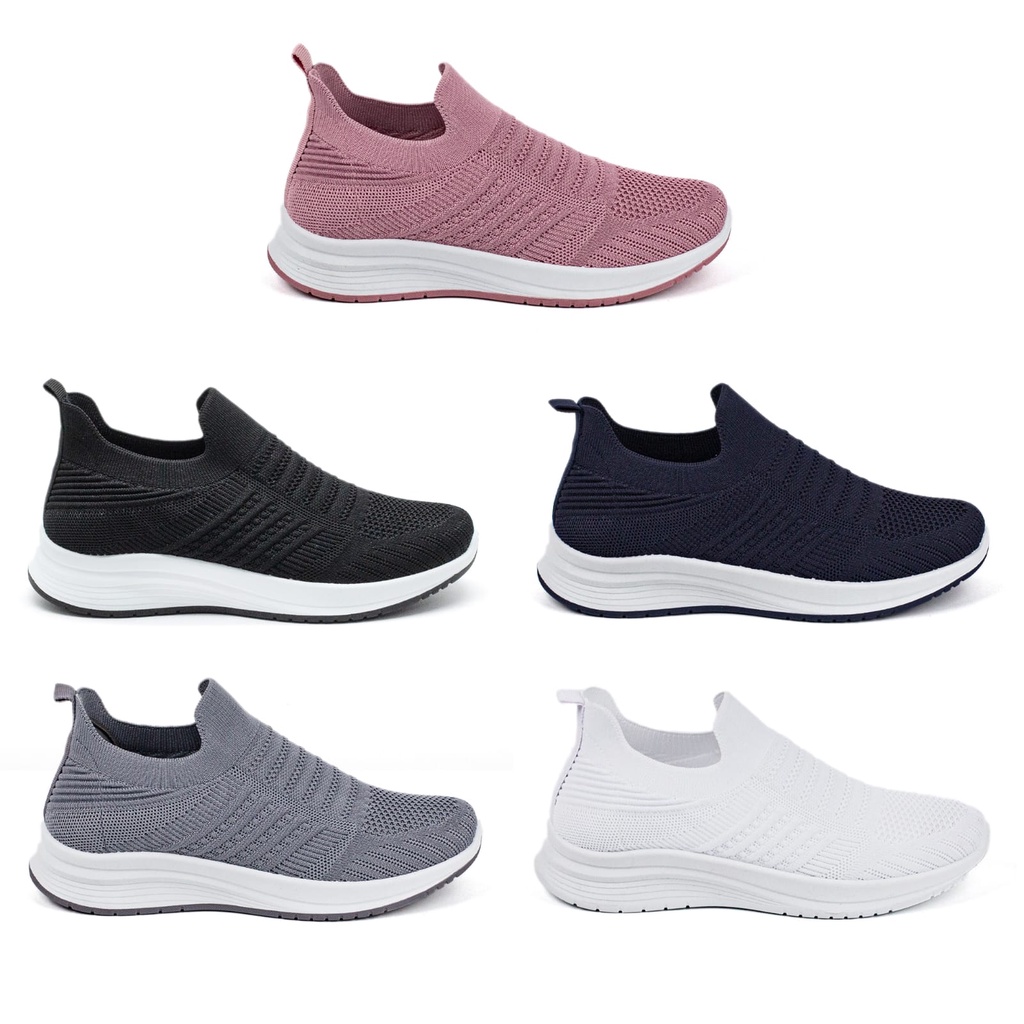 Sepatu Slip On Wanita Sports Shoes Olahraga Cewek Shoes Bahan Rajut A3090