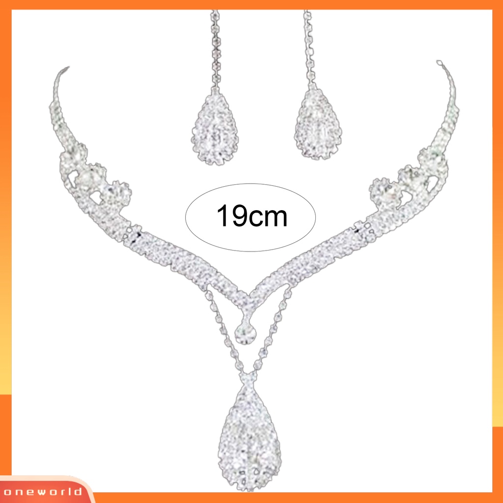 Set Anting Kalung Pernikahan Pengantin Tetesan Air Kristal Berlian Buatan Austria Bening