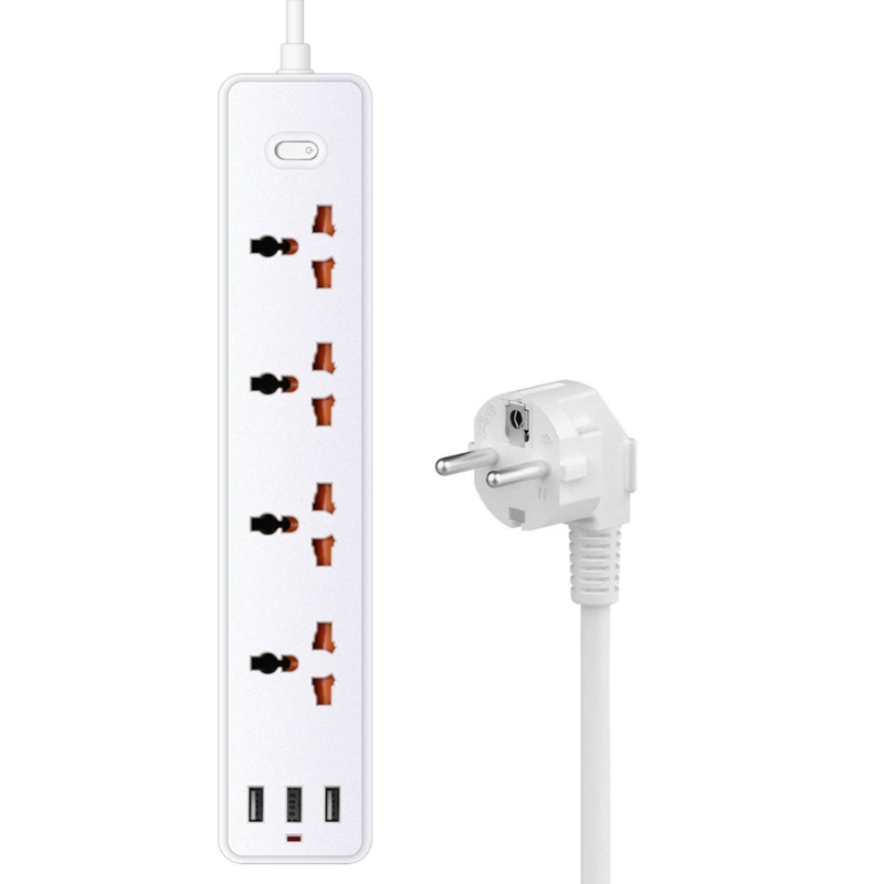 Zzz 7in1 Power Strip Surge Protector 3jenis Colokan Opsional Dengan 4pcs Jarak Luas AC-Outlet &amp; 3x Port USB