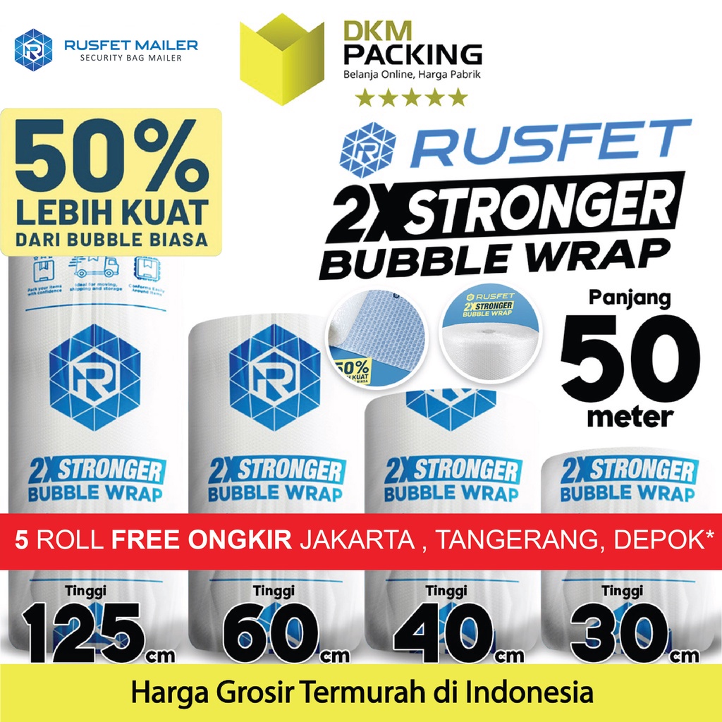 

Plastik Bubble Wrap 50Meter RUSFET Bubblewrap Buble Packing Babel ROLL