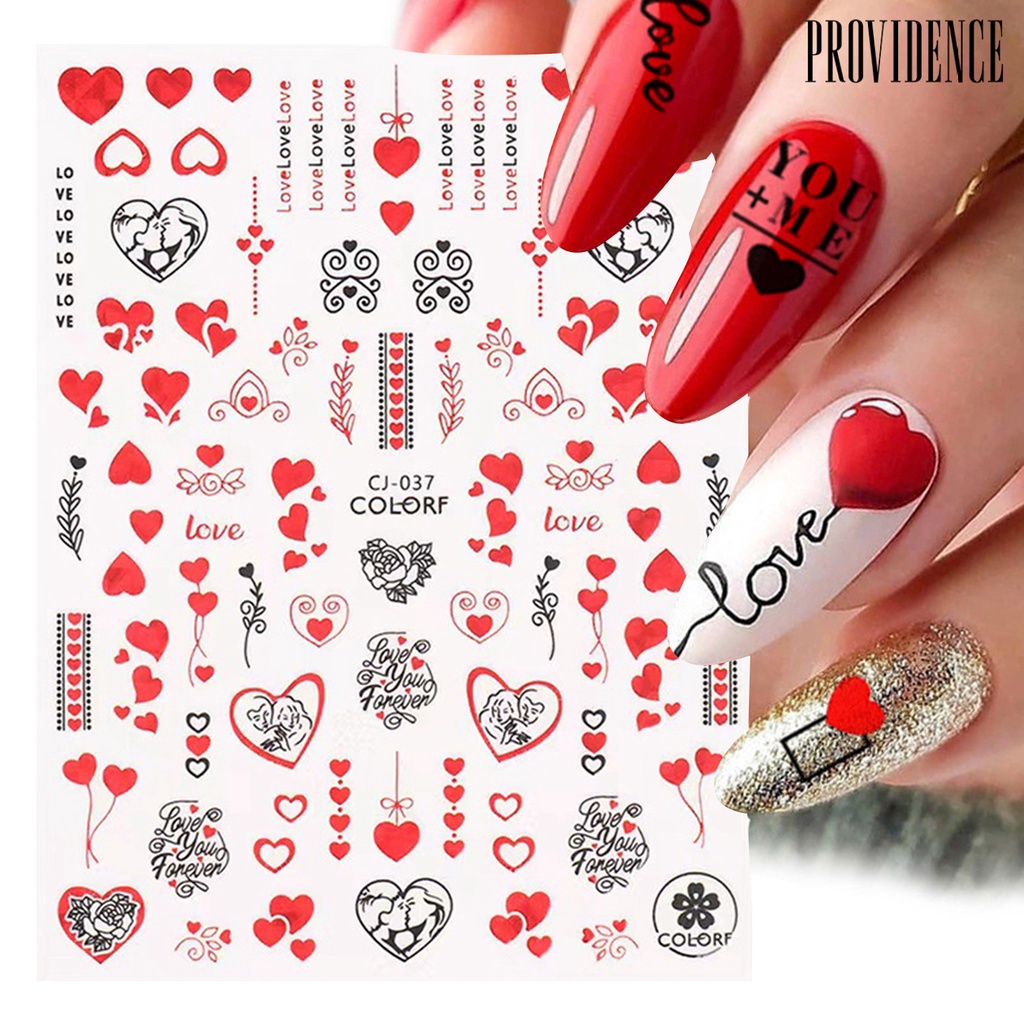 Providence 2Pcs Stiker Nail Art Tidak Luntur Mudah Tempel Perekat Diri Tidak Rontok DIY Valentines Day Merah Pola Hati Manicure Decal Salon Kuku Pasokan