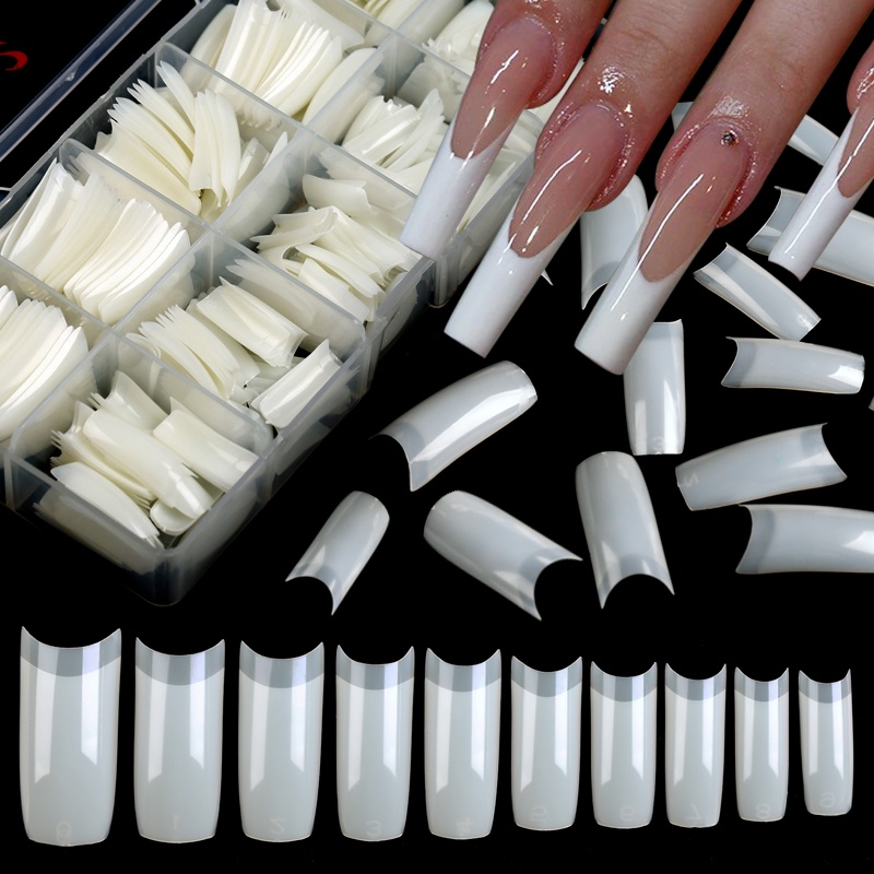 Born PRETTY Fake Nails Full Coverage Square Keranda Jenazah Transparan Natural Setengah Penutup Kuku Palsu Tips 500Pcs /Box