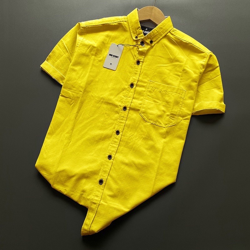 ATASAN BAJU KEMEJA PRIA LENGAN PENDEK KUNING POLOS