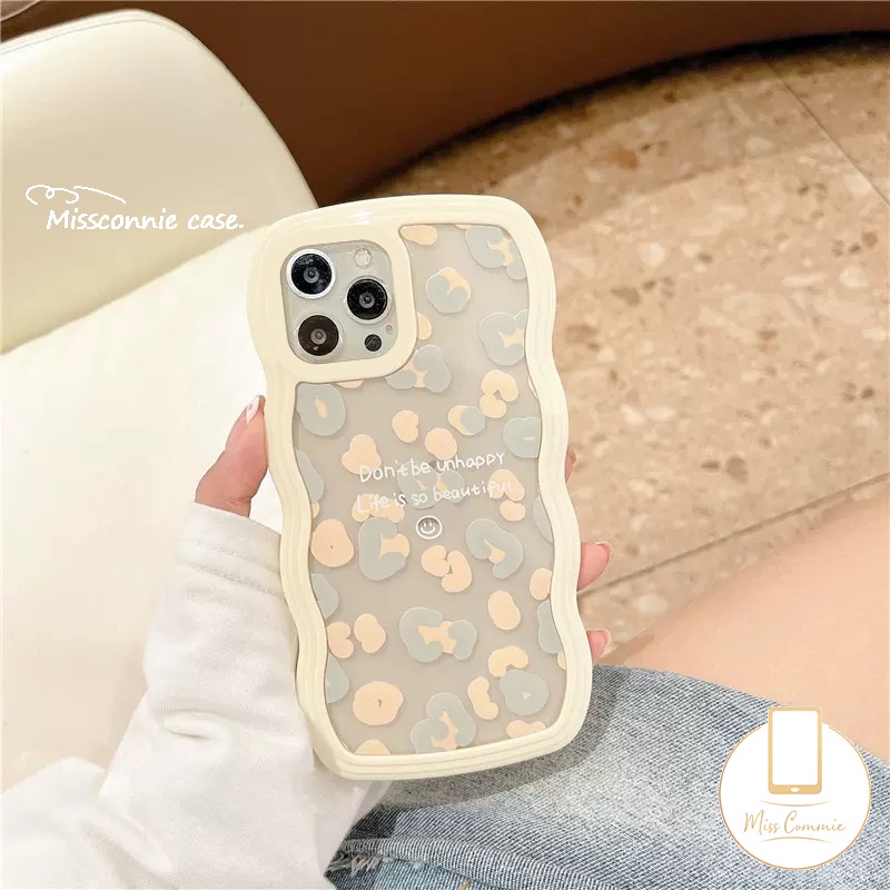 New Wave Edge Leopard Print Dengan Case Huruf Kompatibel Untuk iPhone 11 Pro MAX 78 6s 6plus 12 13 14 Pro MAX XR 14 Plus X XS MAX SE 2020sarung Silikon Lembut