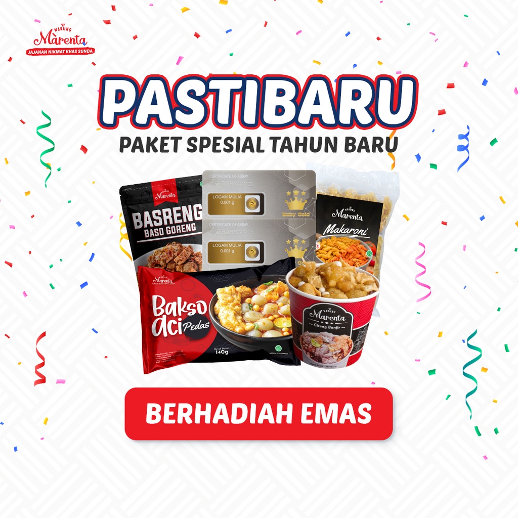

MARENTA PAKET PASTIBARU (Baso Aci Pedas + Cireng Banjir Original + Basreng Pedas Daun Jeruk + Makaroni original)
