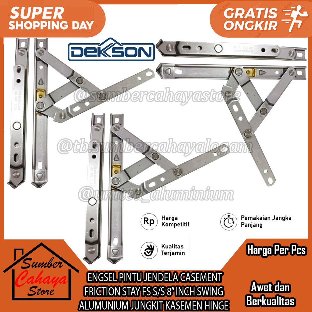 ENGSEL JENDELA CASEMENT DEKKSON FRICTION STAY FS S/S 8” INCH DEKSON KASMEN KASEMEN KASMAN KASMANT HI