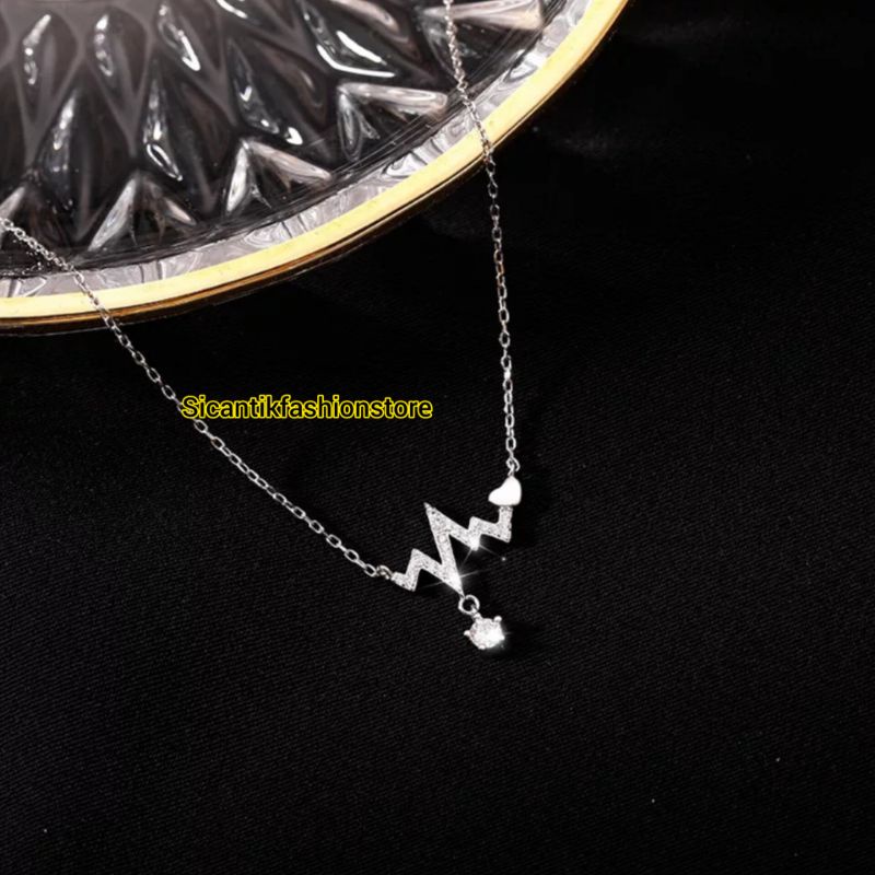 KALUNG TITANIUM WANITA LIONTIN DENYUT ASLI TITANIUM TRENDING ANTI KARAT SELAMANYA KALUNG TITANIUM FASHION STYLE WANITA KOREA PERHIASAN WANITA LAPIS EMAS PUTIH 925 ANTI KARAT SELAMANYA