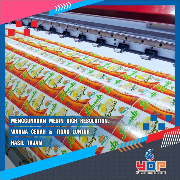 

Stiker Cetak Stiker Vinyl/Transparan Label Makanan/Minuman Meter Satuan