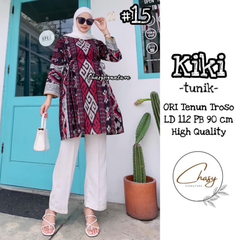KIKI TUNIK / TUNIK TENUN TROSO ORI / TUNIK TENUN MOTIF BATIK / BAJU KERJA WANITA