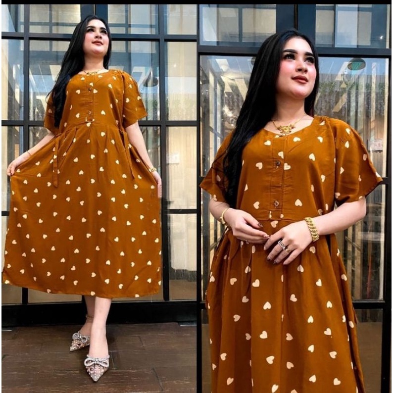 Poky Midi Dress Jumbo Ld 120 Terbaru Dan Kekinian Gamis Rayon Motif Polkadot Fashion Wanita
