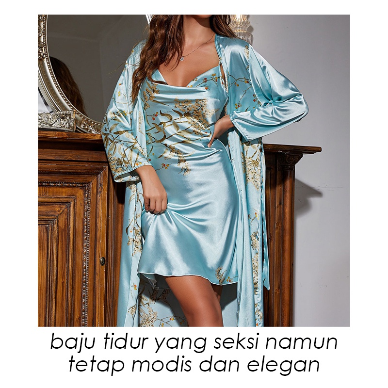 CJSW-7010 TINO TINO Kimono 2 in 1 Satin silk/Baju Tidur Sexy Lingerie Wanita / Sleepwear Lingerie Kimono / Seserahan