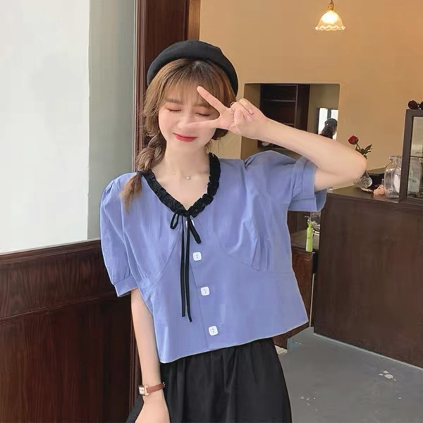 MOOGU ♡ Kemeja korea blouse wanita blus busur atmosferik