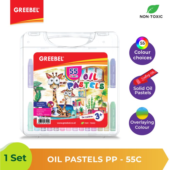 Oil Pastel Greebel PP 55 Warna Non Toxic 55C - Hard Case