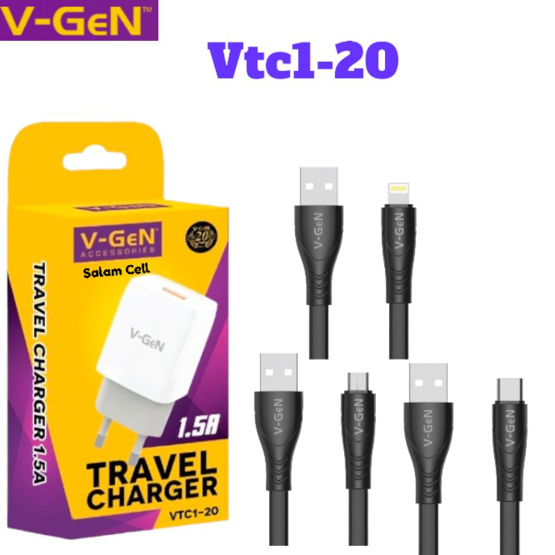 Charger V-GeN Vtc1-20 Cocok Untuk Semua Type Hp Original Vgen Garansi Resmi