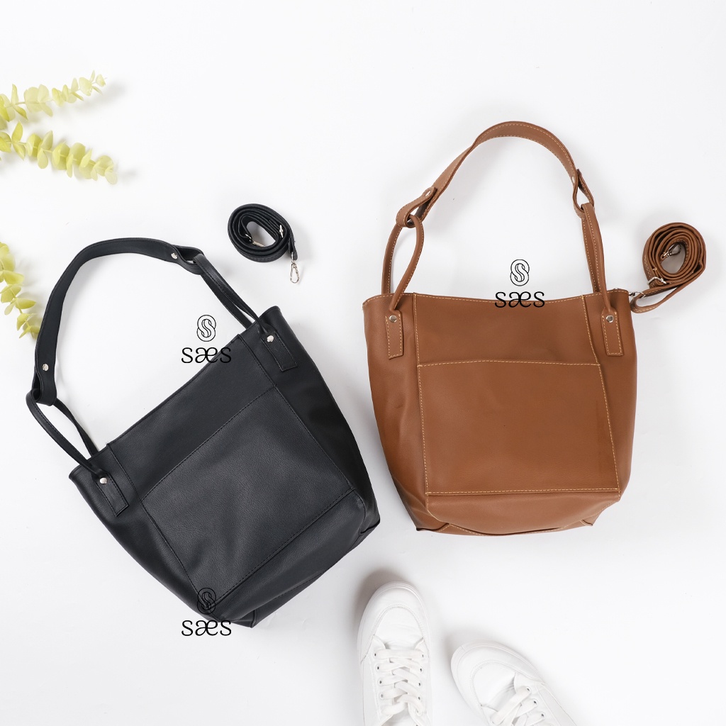 SAES Tas Hobo Bag Kulit wanita Multifungsi handbag Tas Tote Hobo Bag Sling bag Totebag Cewek Wanita Simple Stylish Style (resleting) Tas Sekolah Tas Kuliah Tas Kerja Murah hitam anggrek saes shop 010 003