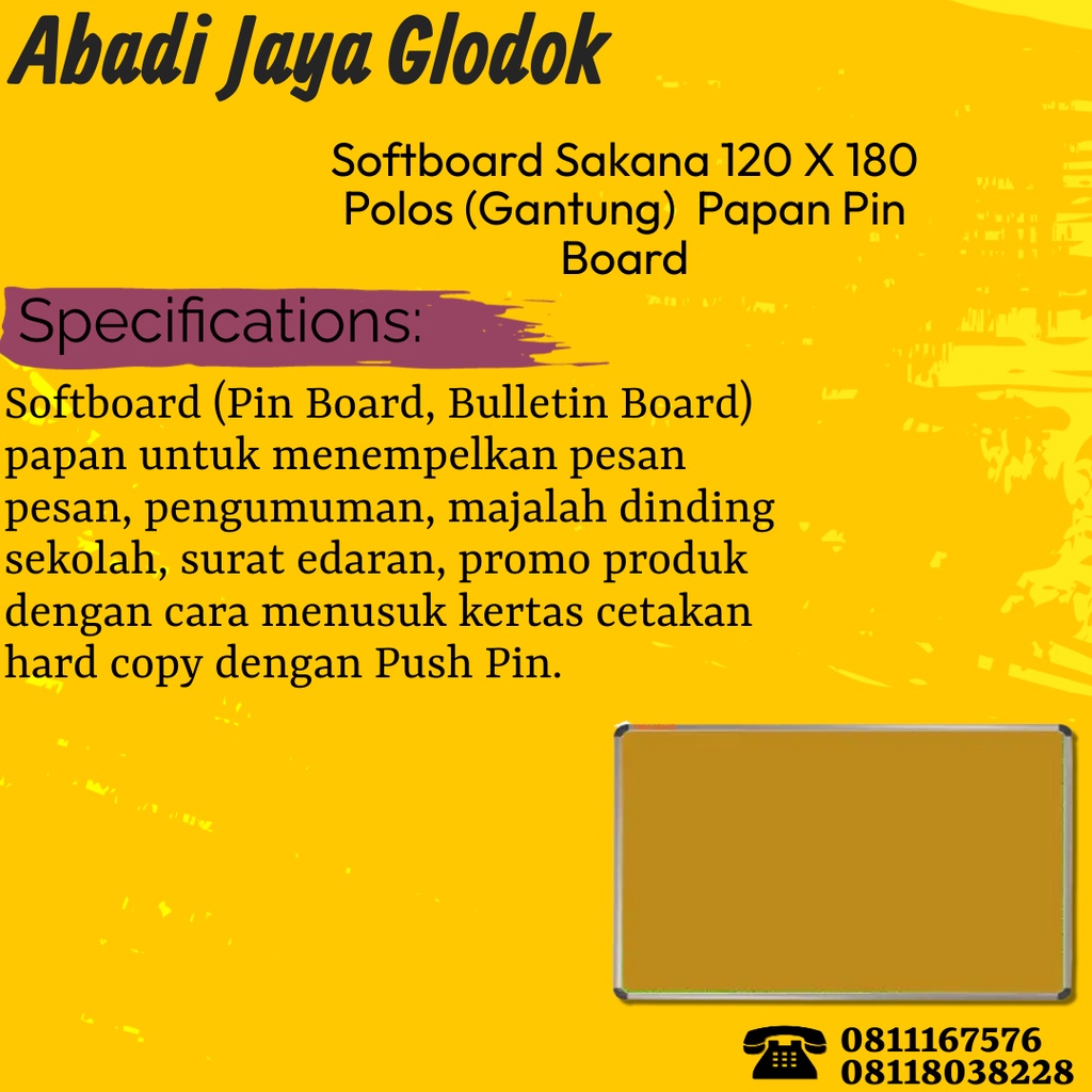 

Softboard Sakana 120 X 180 Polos (Gantung) / Papan Pin Board