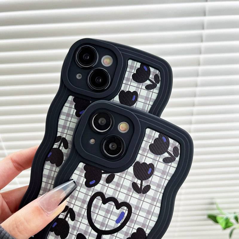 Houndstooth Flower Soft Case VIVO V23 S1 Y11 Y12i Y12 Y15 Y17 Y12S Y20 Y20i Y20S Y50 Y30 Y30i Y19 V20 Pro V23E 5G V15 Y83 Y15S Y15A V5 V5S V9 Y93 Y91C Y21 Y21S Y21A Y21E Y21T V11i Black Casing